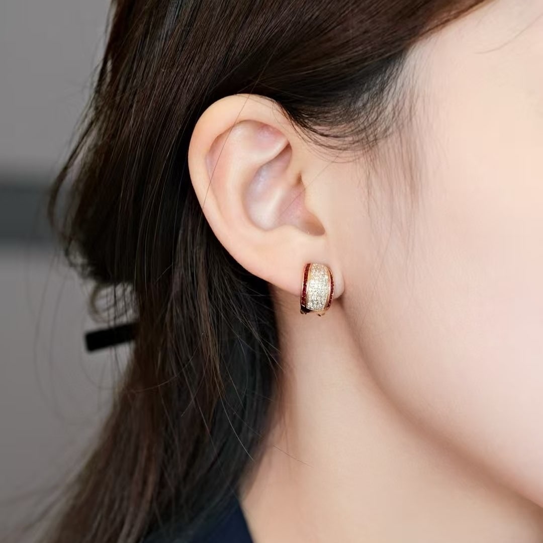 14k Gold 1.26 Ct Natural Ruby & Diamond Earrings - 4