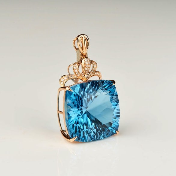 14k Gold 30.26 Ct Natural Topaz & Diamond Pendant( Without Chain ) - 7