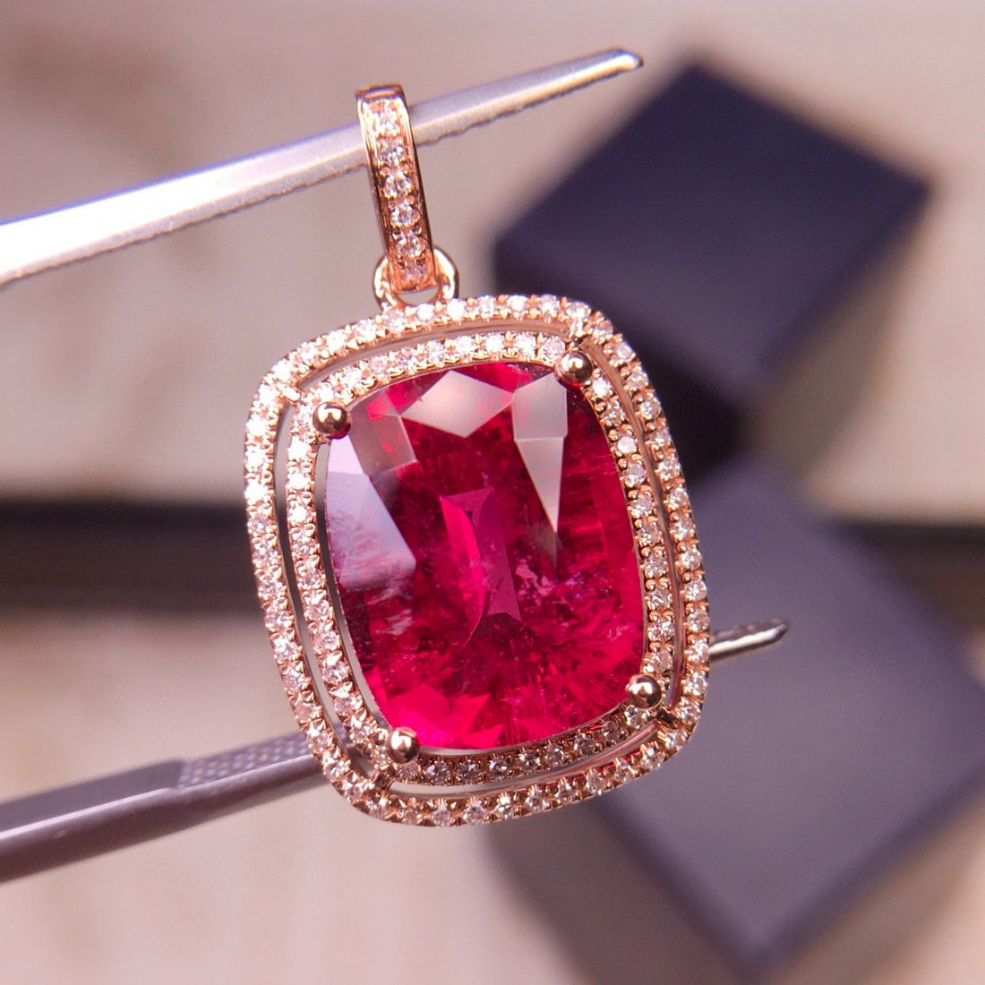 14k Gold 4.35 Ct Natural Tourmaline & Diamond Pendant( Without Chain ) - 2