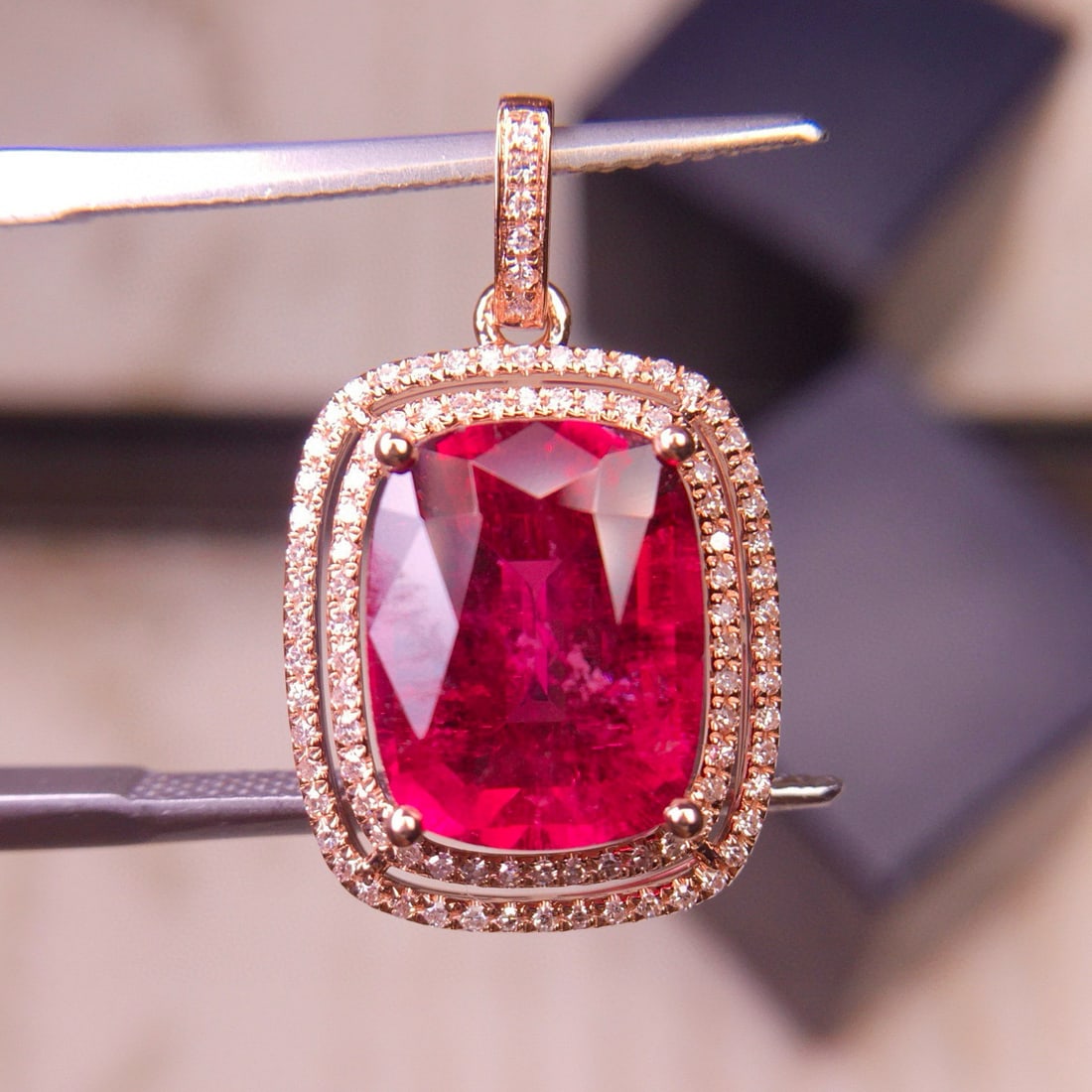 14k Gold 4.35 Ct Natural Tourmaline & Diamond Pendant( Without Chain ) - 3