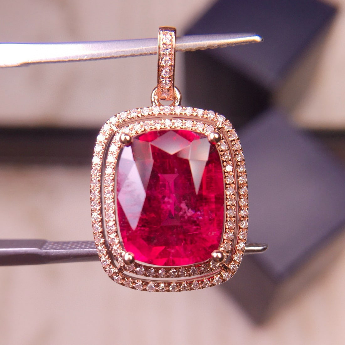 14k Gold 4.35 Ct Natural Tourmaline & Diamond Pendant( Without Chain ) - 4