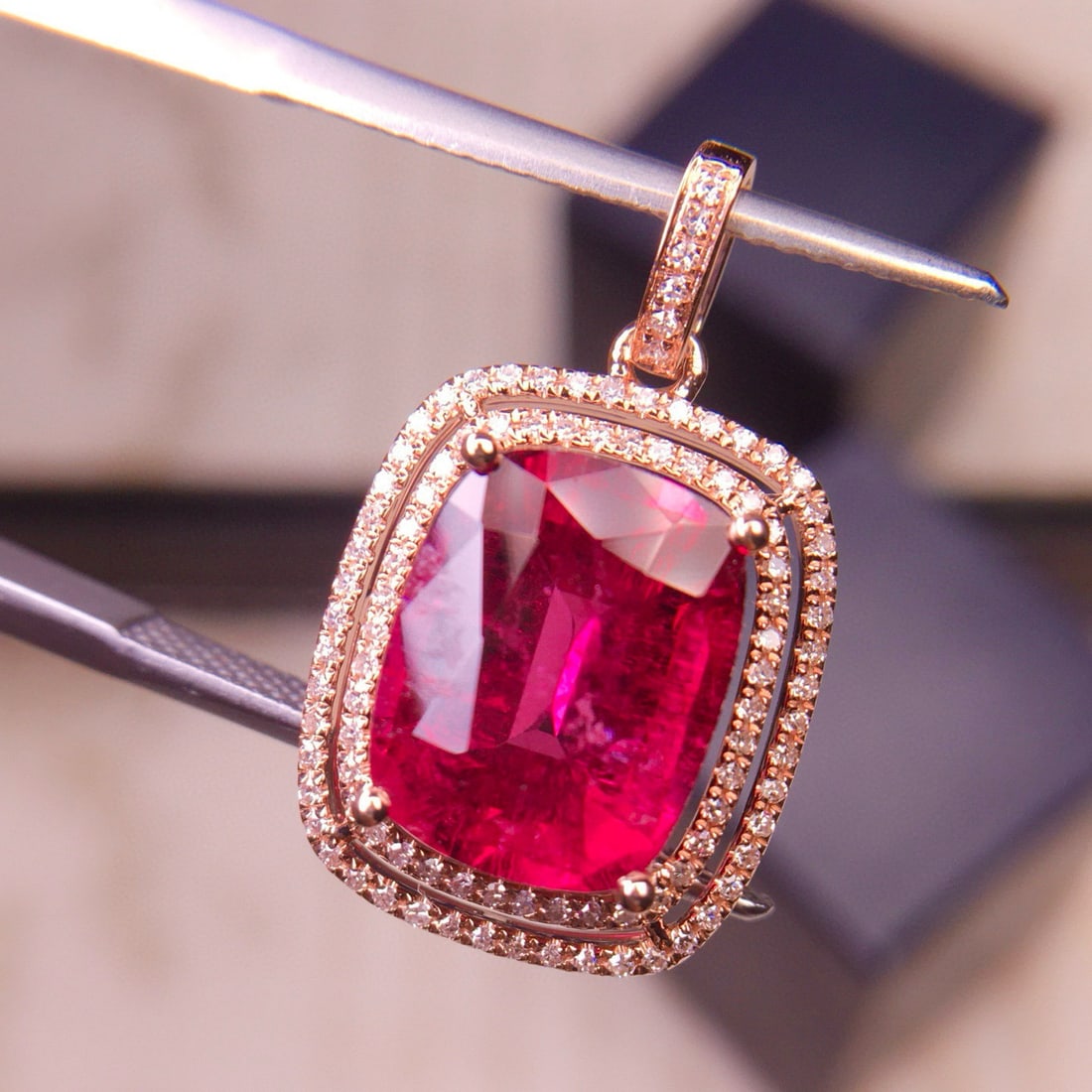 14k Gold 4.35 Ct Natural Tourmaline & Diamond Pendant( Without Chain ) - 5