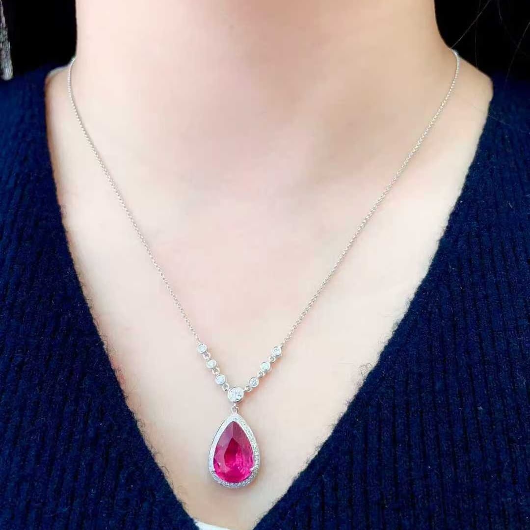 14k Gold 4.25 Ctw Natural Tourmaline & Diamond Necklace - 3