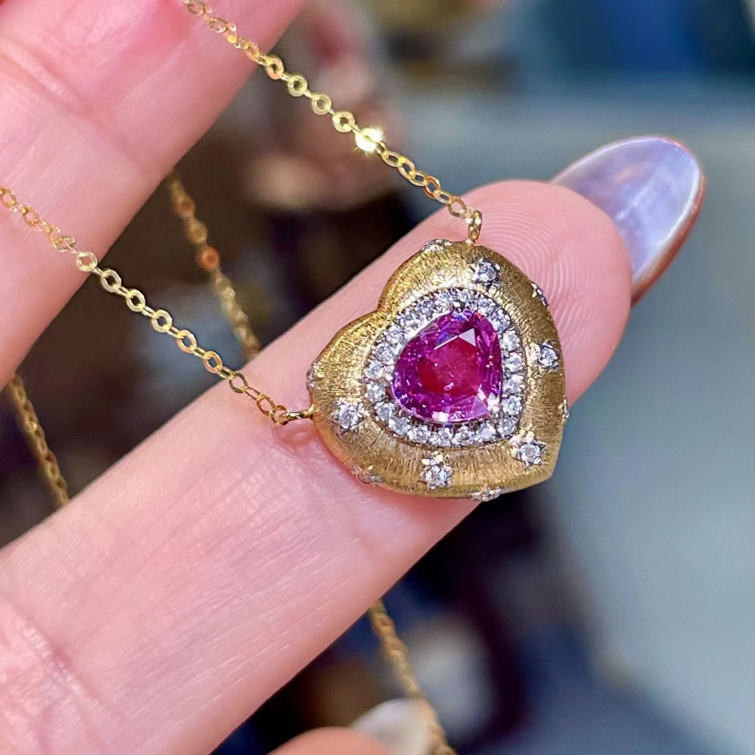 14k Gold 0.88 Ctw Natural Sapphire & Diamond Necklace - 2