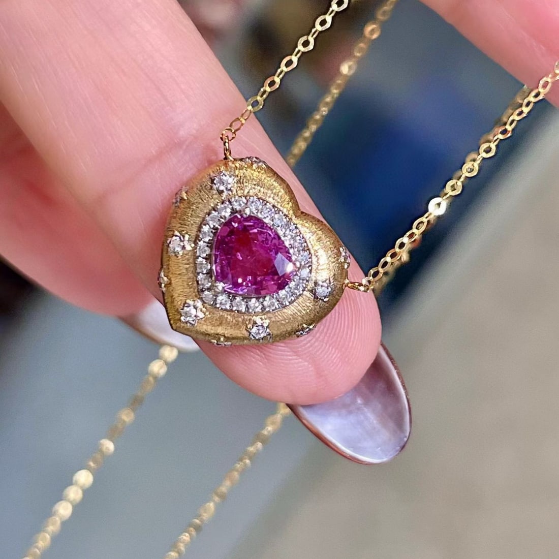 14k Gold 0.88 Ctw Natural Sapphire & Diamond Necklace - 3