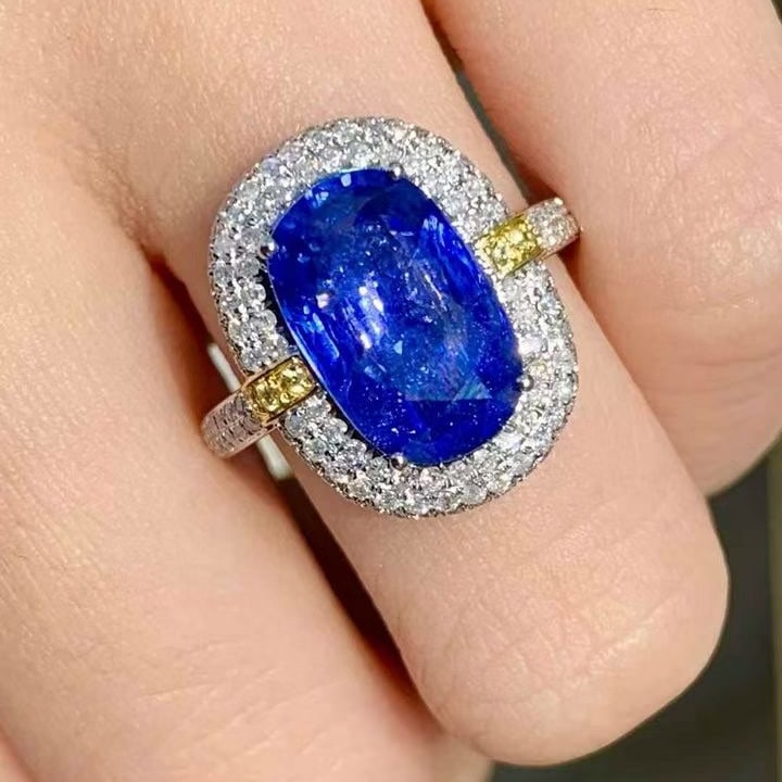 14k Gold 4.1 Ct Natural Sapphire & Diamond Ring - 5
