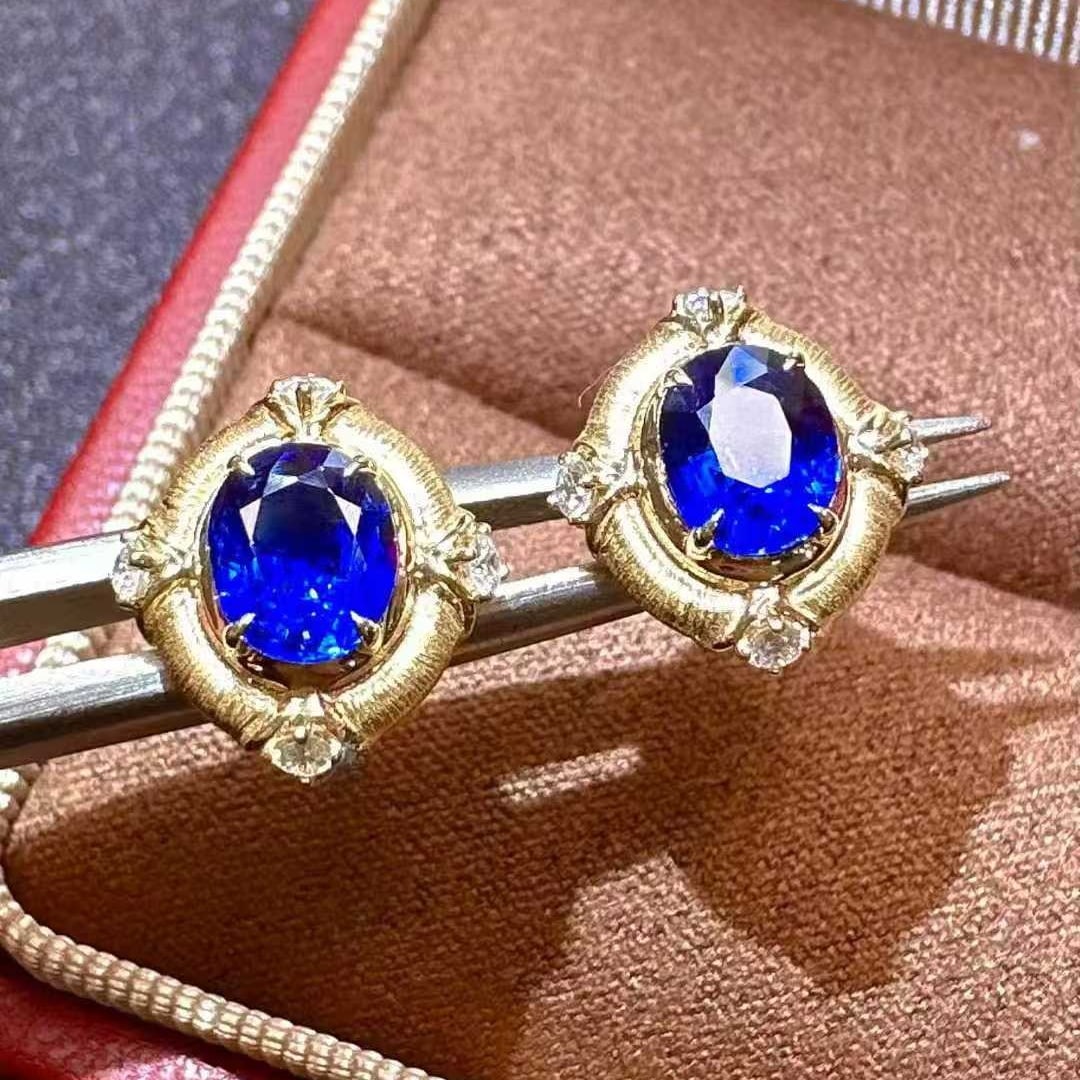 14k Gold 2.01 Ctw Natural Sapphire & Diamond Earrings - 2