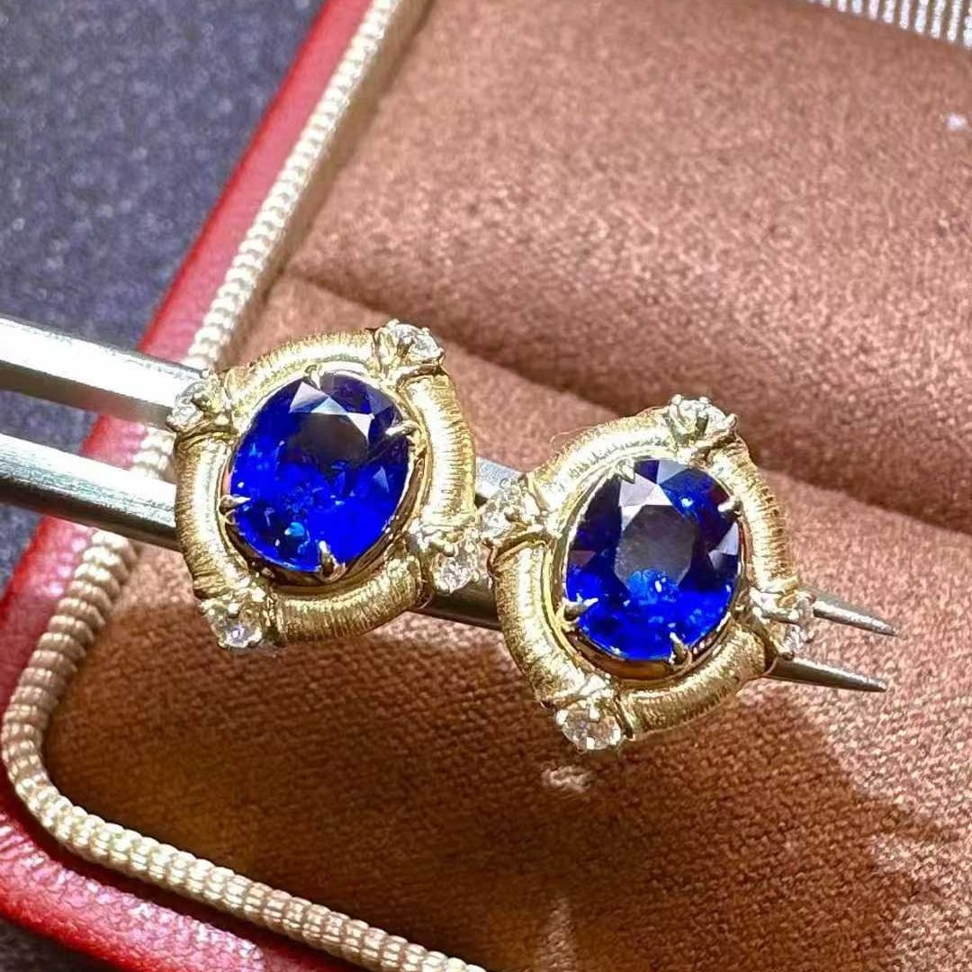 14k Gold 2.01 Ctw Natural Sapphire & Diamond Earrings - 3