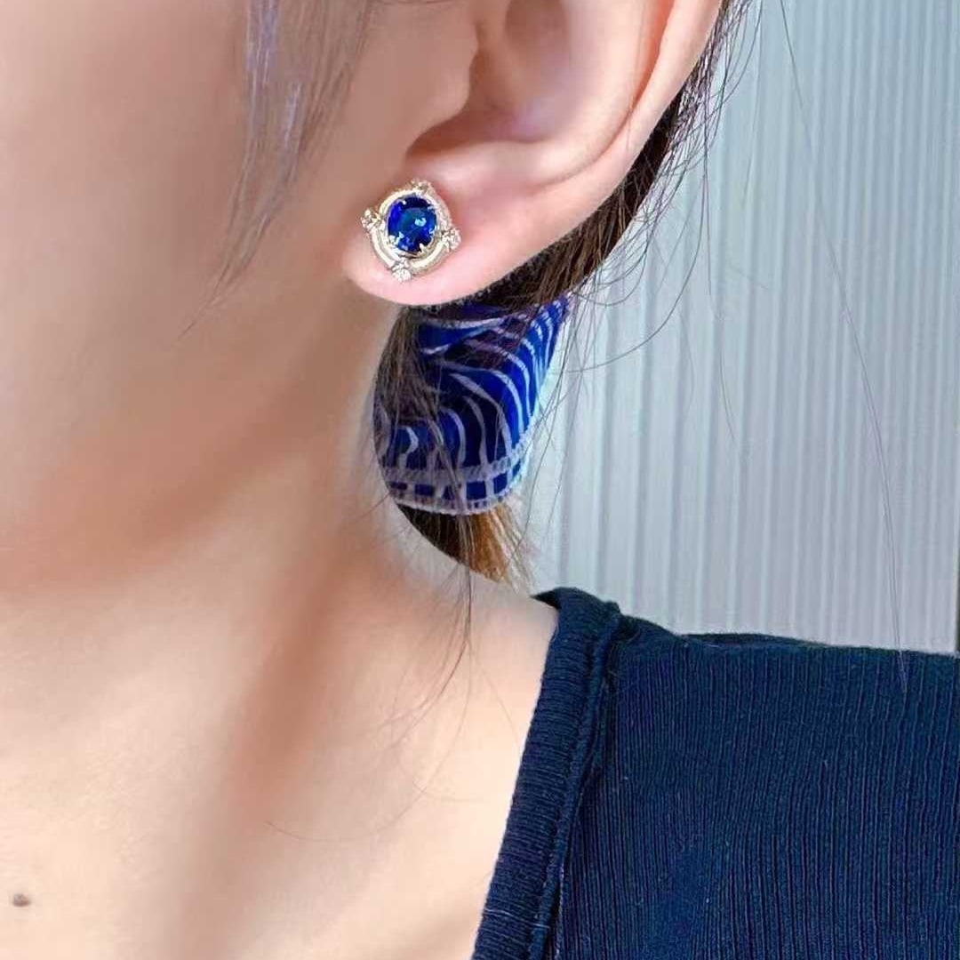 14k Gold 2.01 Ctw Natural Sapphire & Diamond Earrings - 4