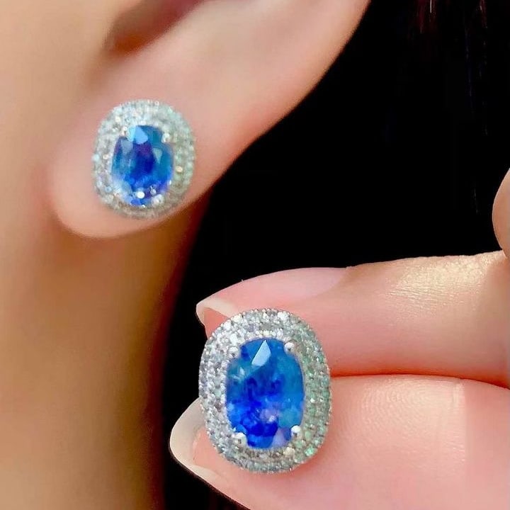 14k Gold 2.6 Ct Natural Sapphire & Diamond Earrings - 6
