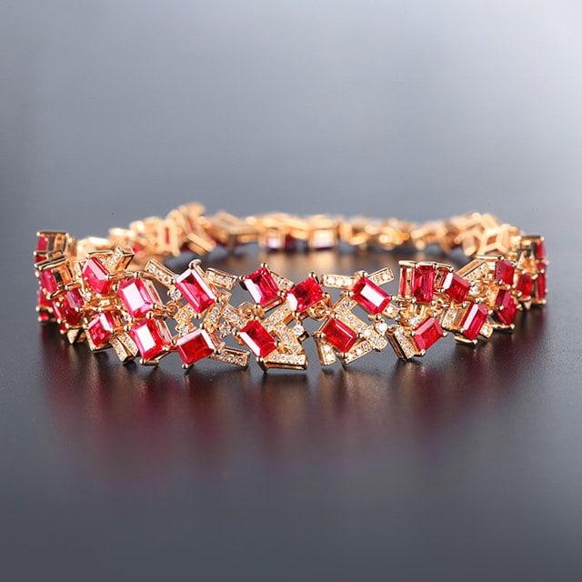 14k Gold 12.47 Ctw Natural Ruby & Diamond Bracelet - 2