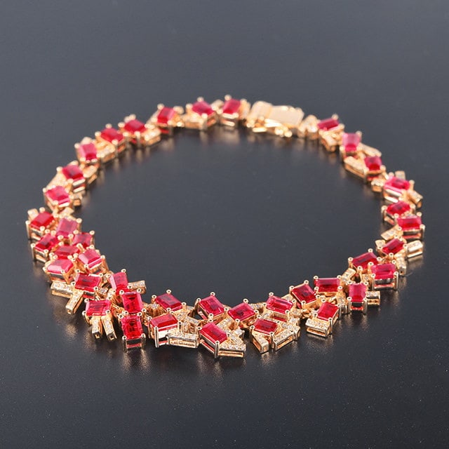 14k Gold 12.47 Ctw Natural Ruby & Diamond Bracelet - 3