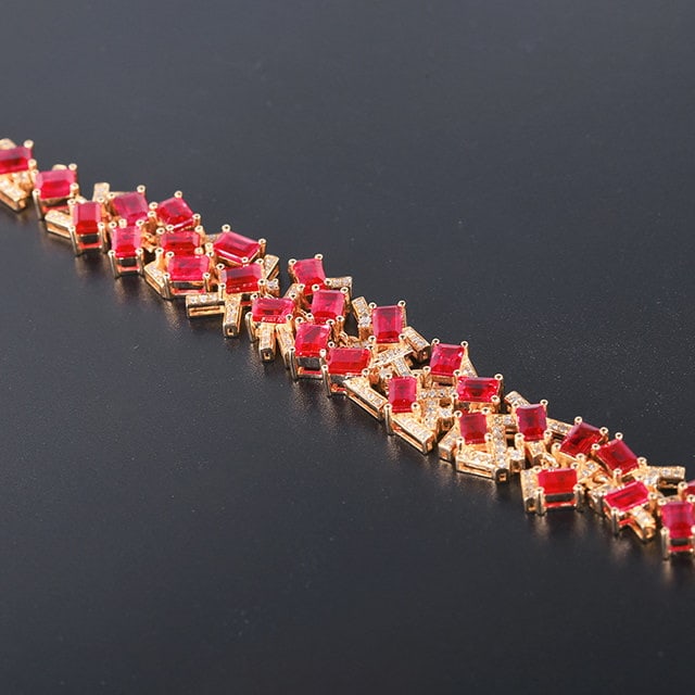 14k Gold 12.47 Ctw Natural Ruby & Diamond Bracelet - 5