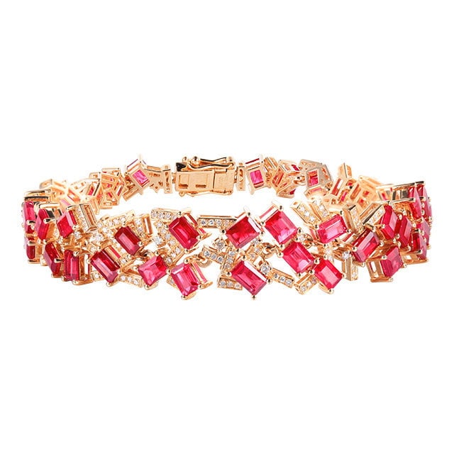 14k Gold 12.47 Ctw Natural Ruby & Diamond Bracelet - 6