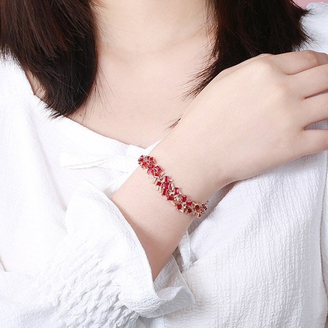 14k Gold 12.47 Ctw Natural Ruby & Diamond Bracelet - 7