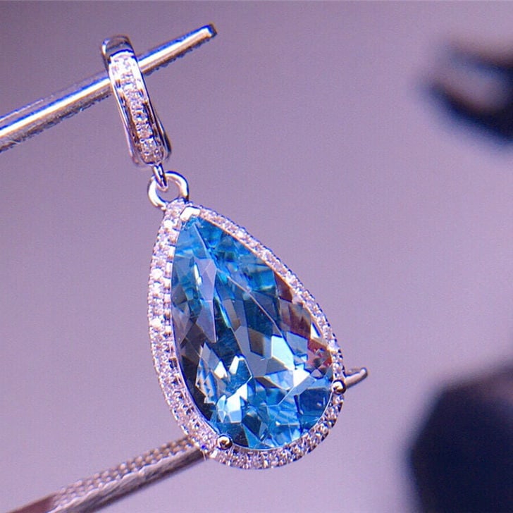 14k Gold 2.32 Ct Natural Aquamarine & Diamond Pendant( Without Chain ) - 6