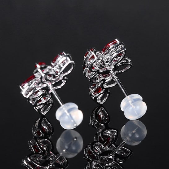 14k Gold 2.87 Ctw Natural Ruby & Diamond Earrings - 4