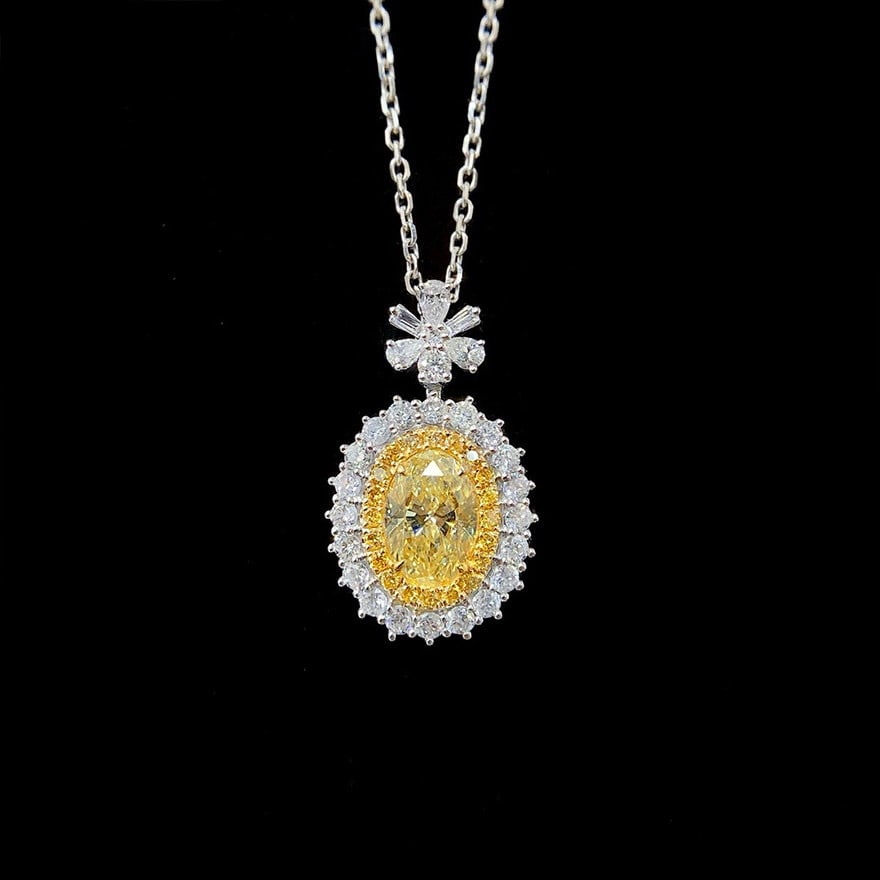 14k Gold 1.00 Ctw Natural Yellow Diamond & Diamond Pendant( Without Chain ): Ref:231134015 // gold content:14k gold // main gemstone:yellow diamond // shape:oval // carat weight:0. 60ct // color:yellow // treatment:natural // // adjacent gemstone 2 : diamond //