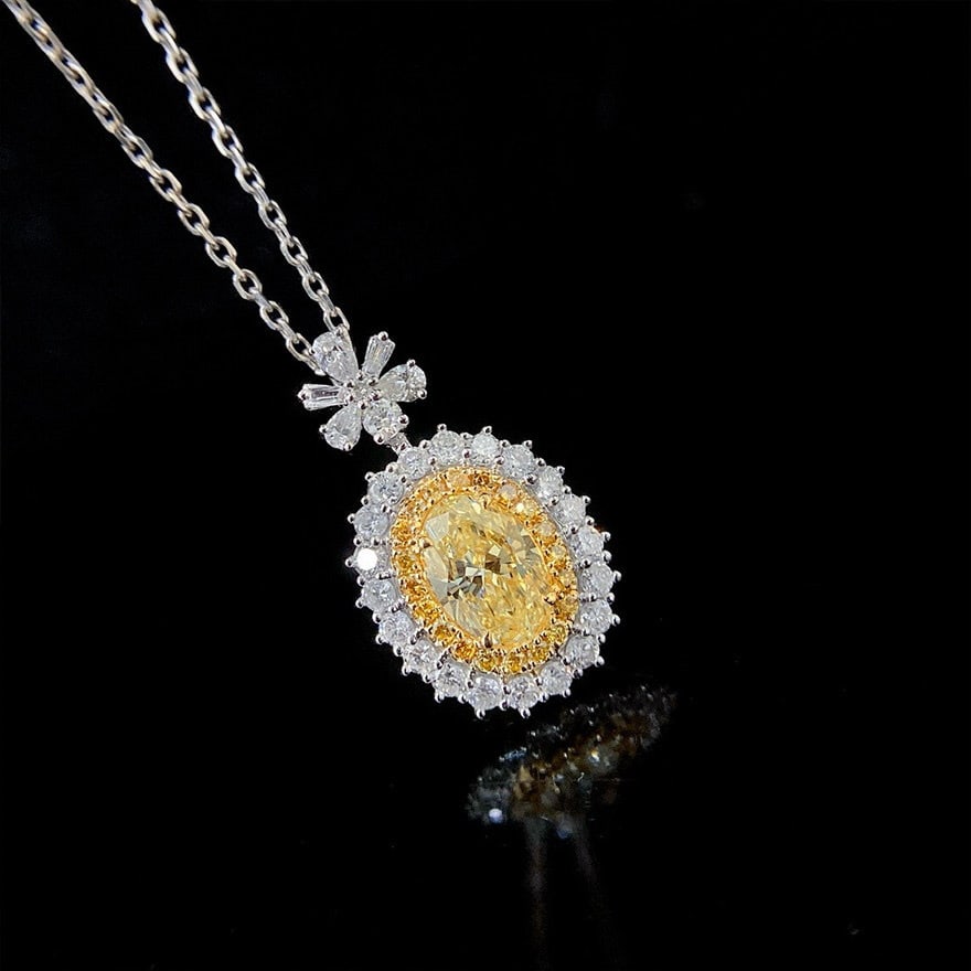 14k Gold 1.00 Ctw Natural Yellow Diamond & Diamond Pendant( Without Chain ) - 2