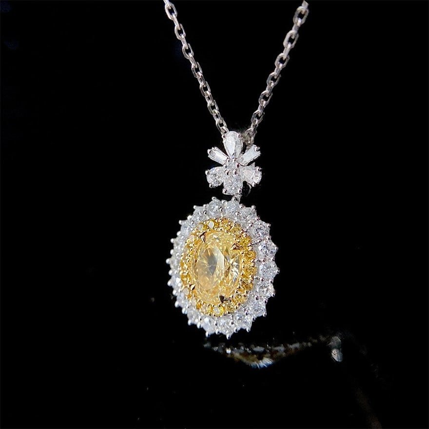 14k Gold 1.00 Ctw Natural Yellow Diamond & Diamond Pendant( Without Chain ) - 3