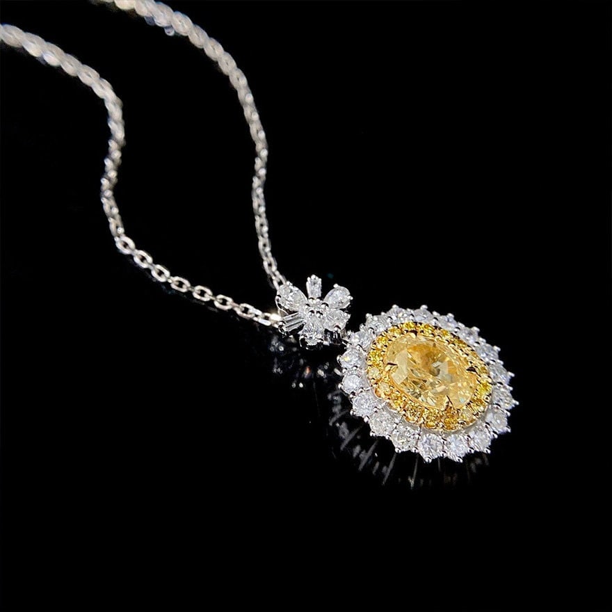 14k Gold 1.00 Ctw Natural Yellow Diamond & Diamond Pendant( Without Chain ) - 5