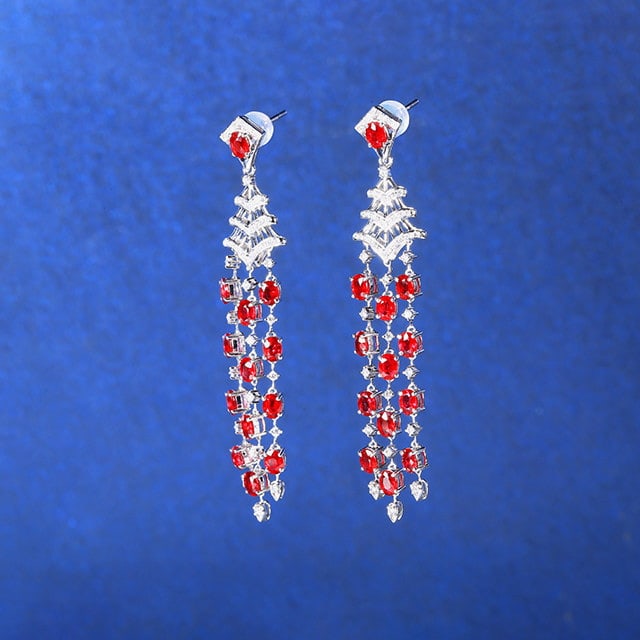 14k Gold 5.90 Ctw Natural Ruby & Diamond Earrings - 3