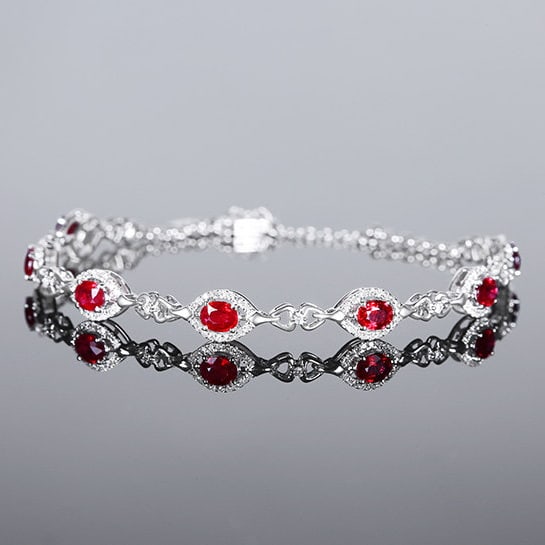 14k Gold 5.18 Ctw Natural Ruby & Diamond Bracelet - 6