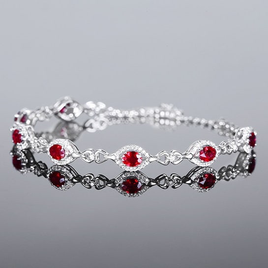 14k Gold 5.18 Ctw Natural Ruby & Diamond Bracelet - 7