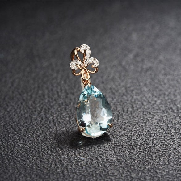 14k Gold 4.58 Ct Natural Aquamarine & Diamond Pendant( Without Chain ) - 2