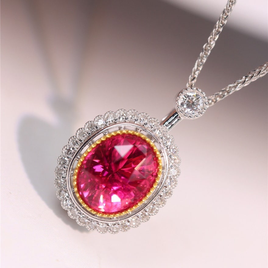 14k Gold 2.23 Ctw Natural Spinel & Diamond Pendant( Without Chain ) - 4