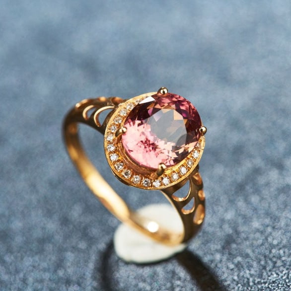 14k Gold 2.5 Ct Natural Tourmaline & Diamond Ring - 7