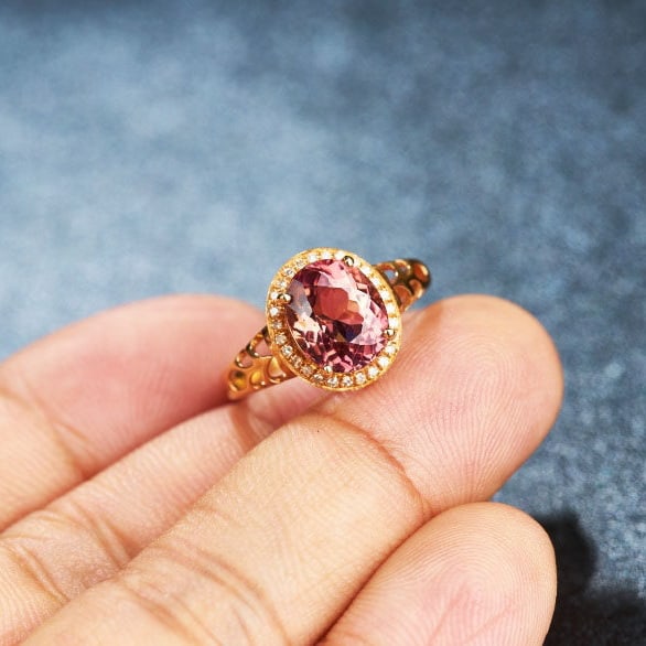 14k Gold 2.5 Ct Natural Tourmaline & Diamond Ring - 8