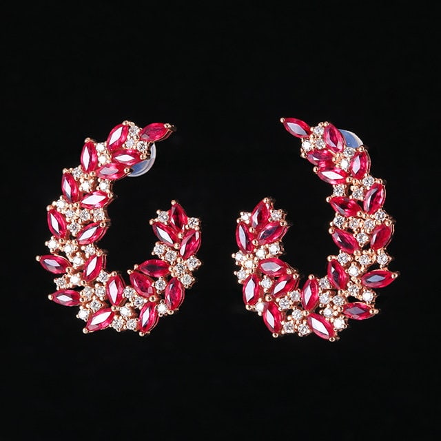 14k Gold 3.83 Ctw Natural Ruby & Diamond Earrings - 2