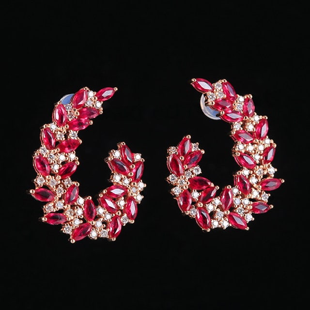 14k Gold 3.83 Ctw Natural Ruby & Diamond Earrings - 3