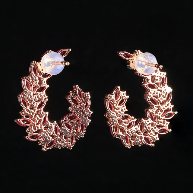 14k Gold 3.83 Ctw Natural Ruby & Diamond Earrings - 4