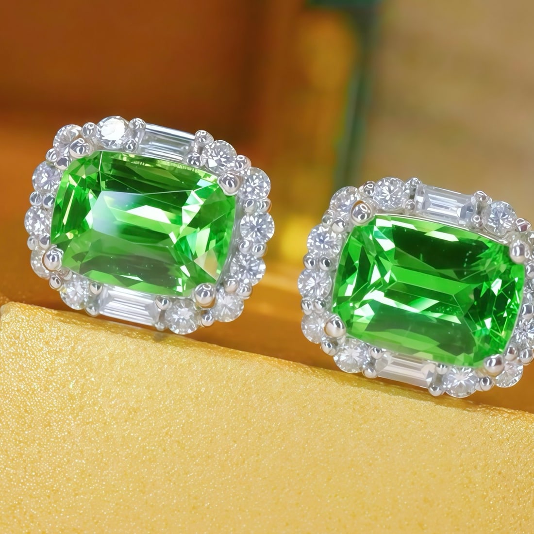 14k Gold 1.85 Ctw Natural Tsavorite & Diamond Earrings - 2