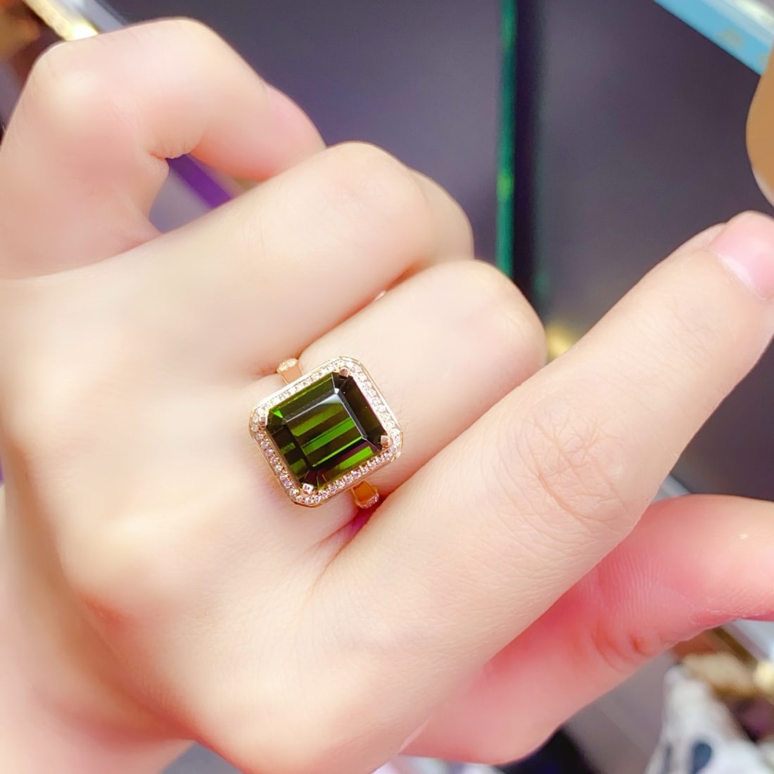 14k Gold 6.15 Ct Natural Tourmaline & Diamond Ring - 6