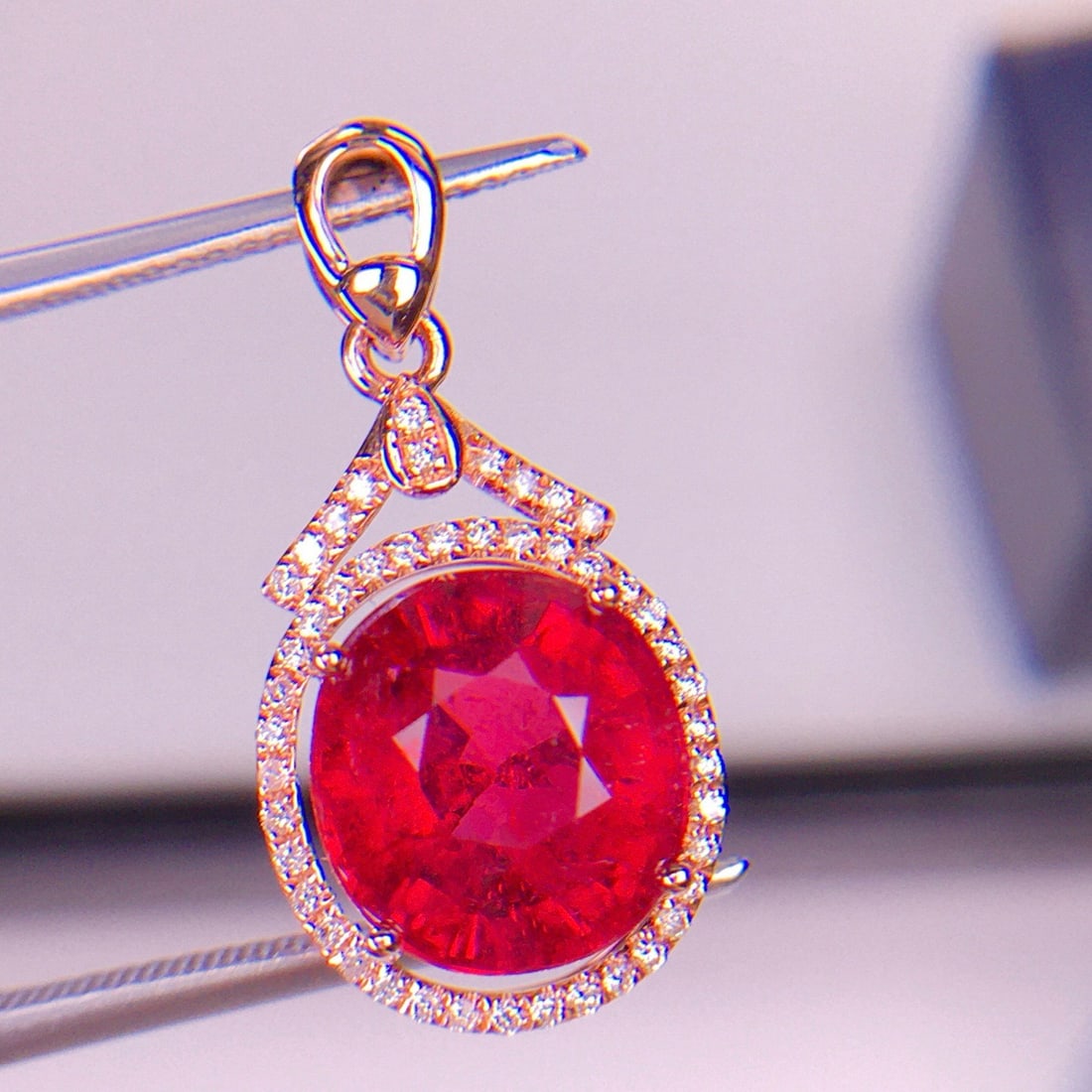 14k Gold 4.06 Ct Natural Tourmaline & Diamond Pendant( Without Chain ) - 2