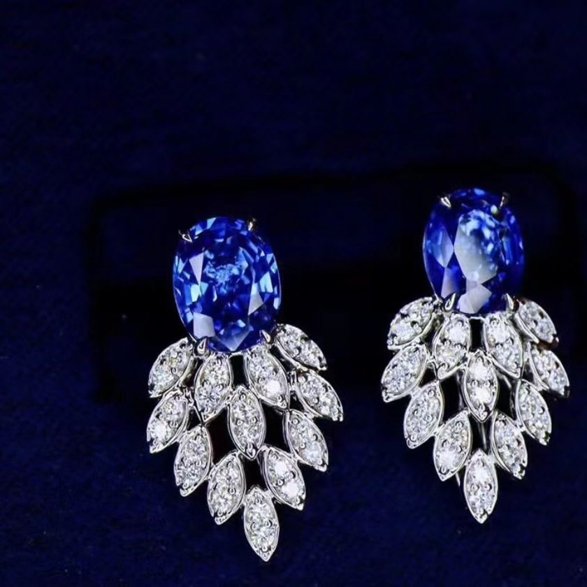 14k Gold 2 Ct Natural Sapphire & Diamond Earrings - 3