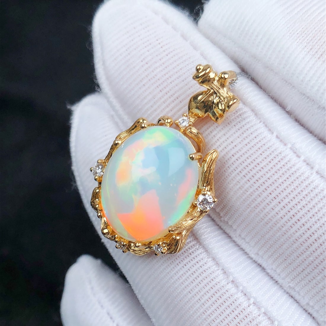 14k Gold 6.04 Ctw Natural Opal & Diamond Pendant( Without Chain ) - 2
