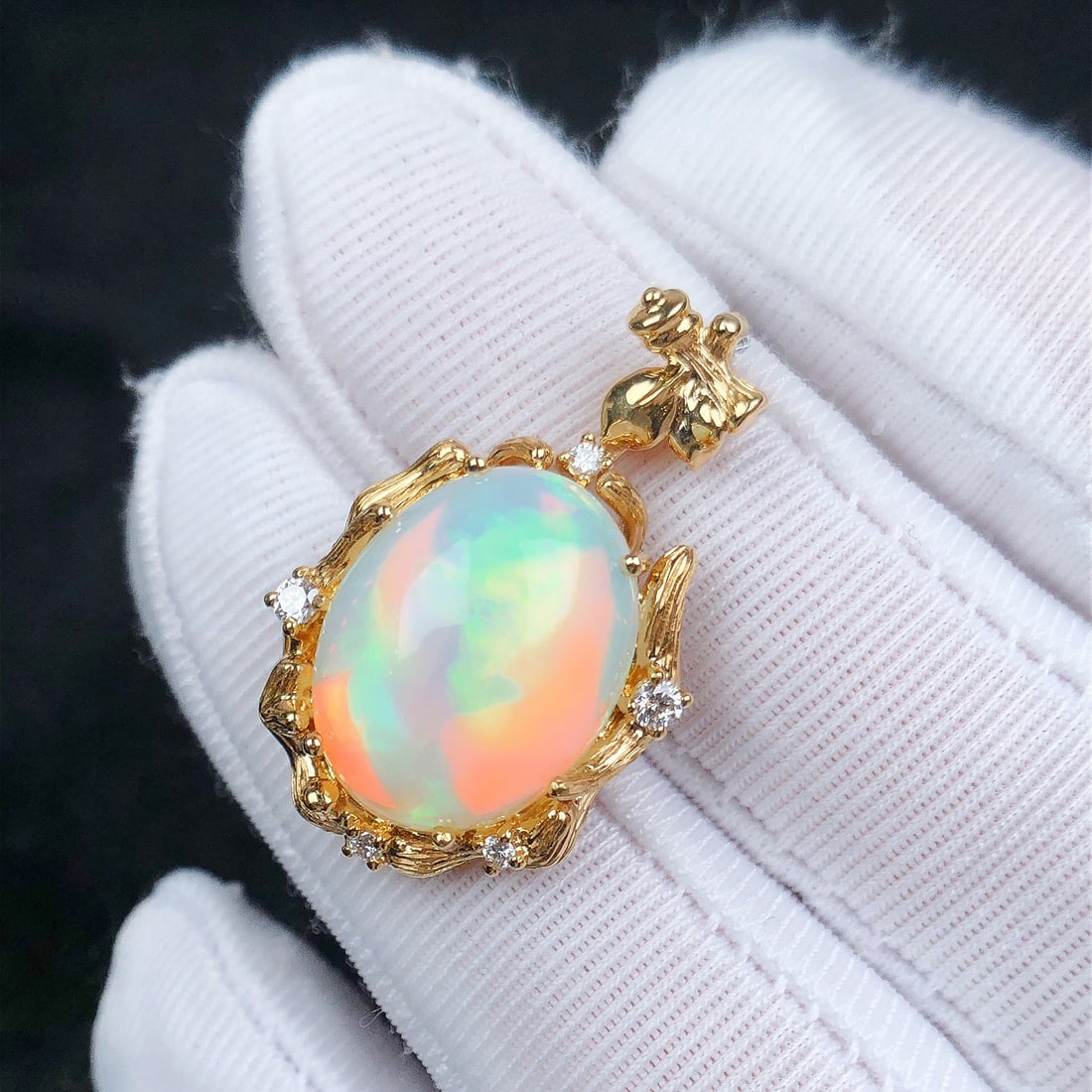 14k Gold 6.04 Ctw Natural Opal & Diamond Pendant( Without Chain ) - 3