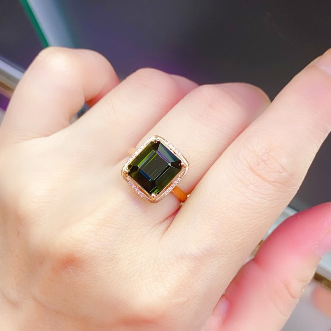 14k Gold 6.45 Ct Natural Tourmaline & Diamond Ring - 6