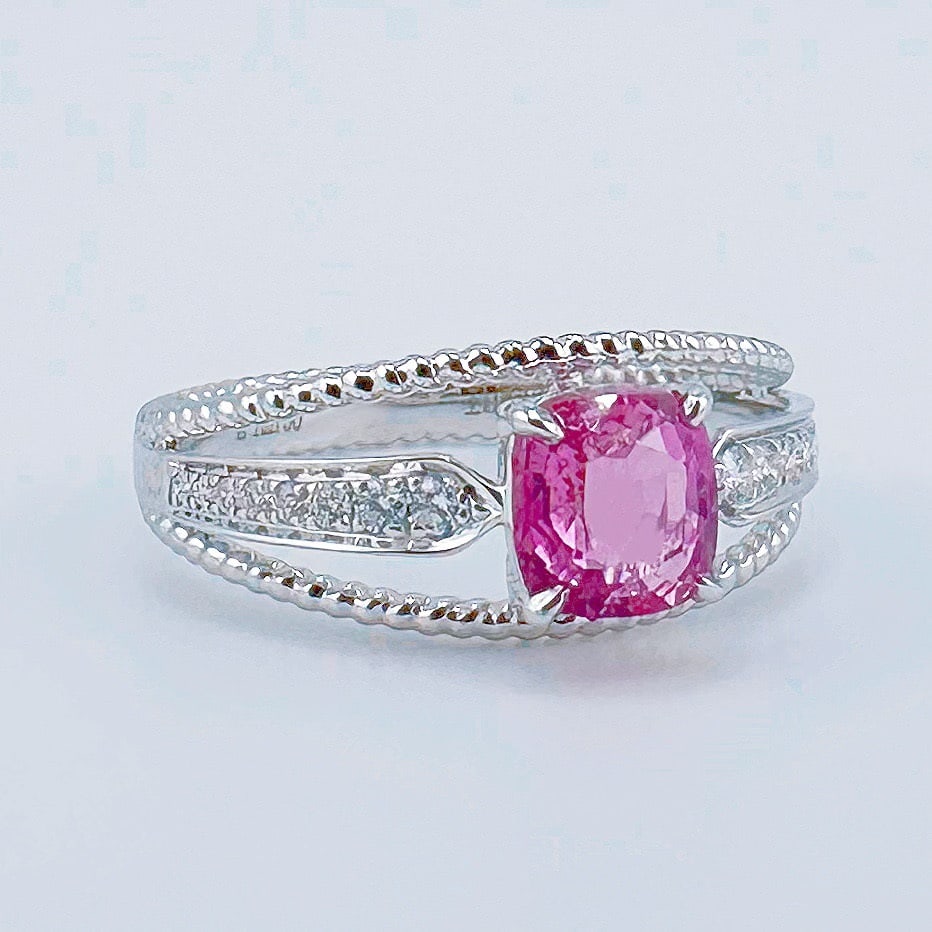 14k Gold 1.19 Ctw Natural Padparadscha Sapphire & Diamond Ring - 2