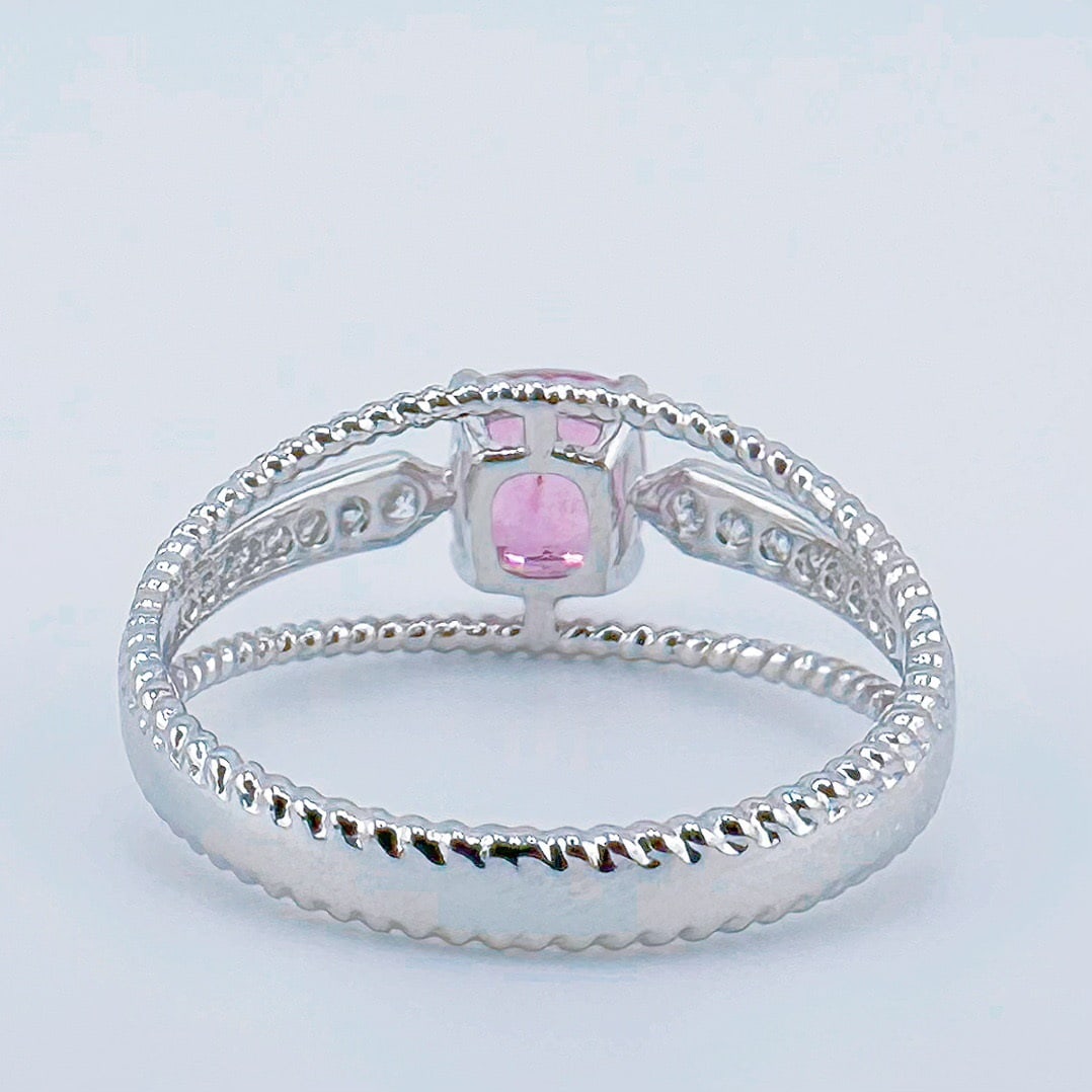 14k Gold 1.19 Ctw Natural Padparadscha Sapphire & Diamond Ring - 4