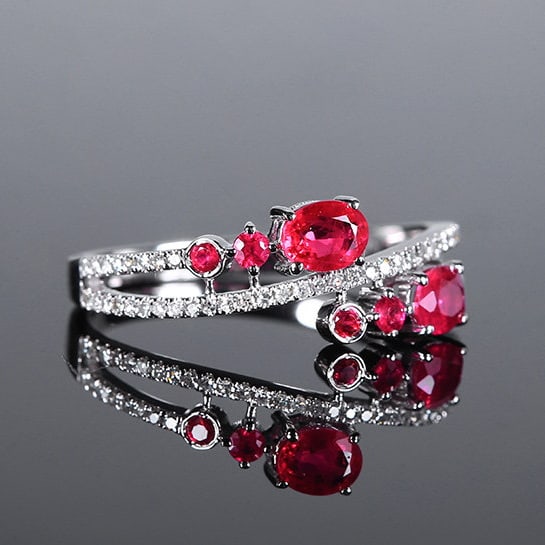 14k Gold 0.70 Ctw Natural Ruby & Ruby Ring - 2