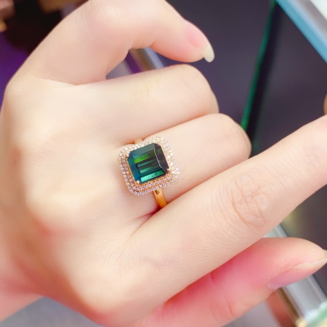 14k Gold 3.45 Ct Natural Tourmaline & Diamond Ring - 6