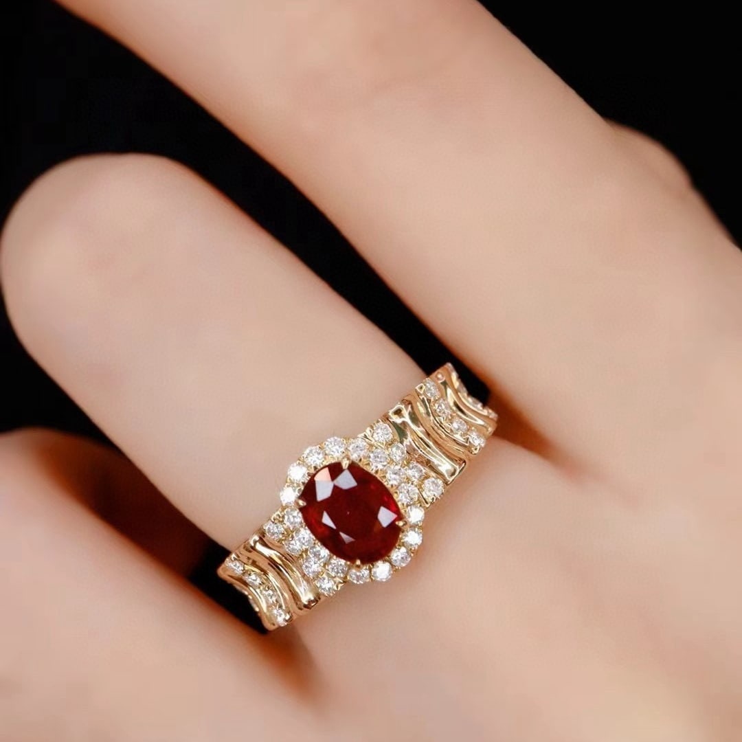 14k Gold 1.51 Ctw Vivid Red Natural Ruby & Diamond Ring - 5