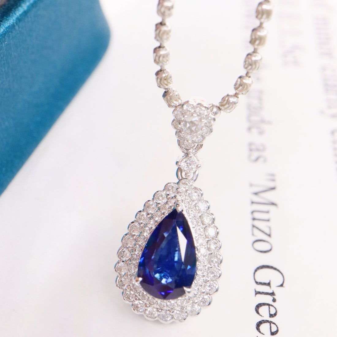 14k Gold 1.66 Ctw Natural Sapphire & Diamond Pendant( Without Chain ): Ref:231134076 // gold content:14k gold // main gemstone:sapphire // shape:pear // carat weight:1. 29ct // color:blue // treatment:natural // // adjacent gemstone 2 : diamond // shape:round // carat