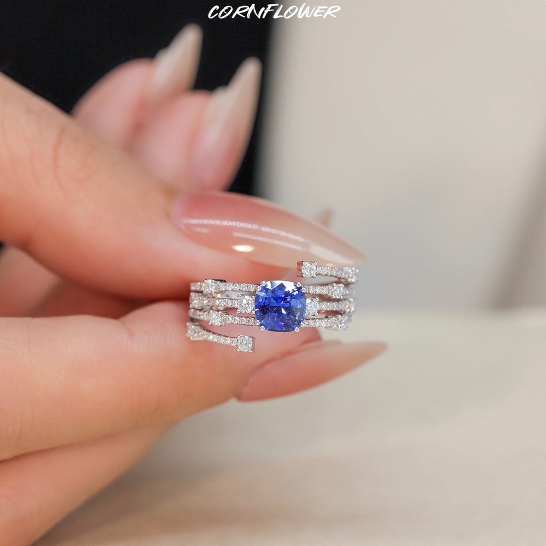 14k Gold 1.70 Ctw Natural Sapphire & Diamond Ring: Ref:231134078 // gold content:14k gold // ring size:7. 25us // // main gemstone:sapphire // shape:cushion // carat weight:1. 26ct // color:blue // treatment:natural // // adjacent gemstone 2 :