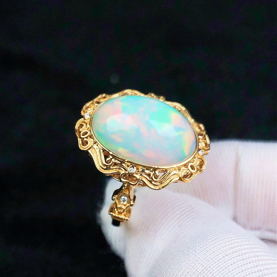 14k Gold 4.09 Ctw Natural Opal & Diamond Ring - 5